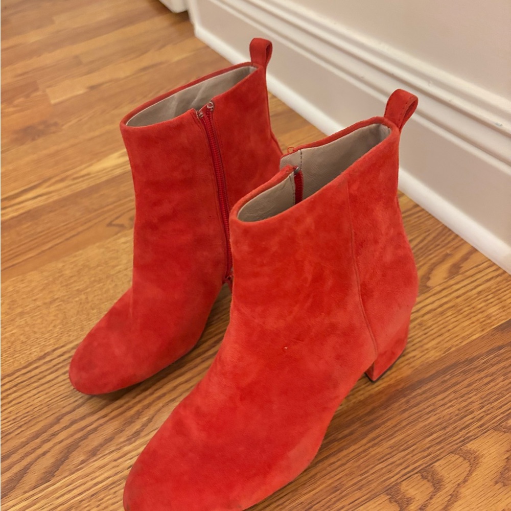 Gianni Bini Red Suede Ankle Booties – Pointed Toe Block Heel